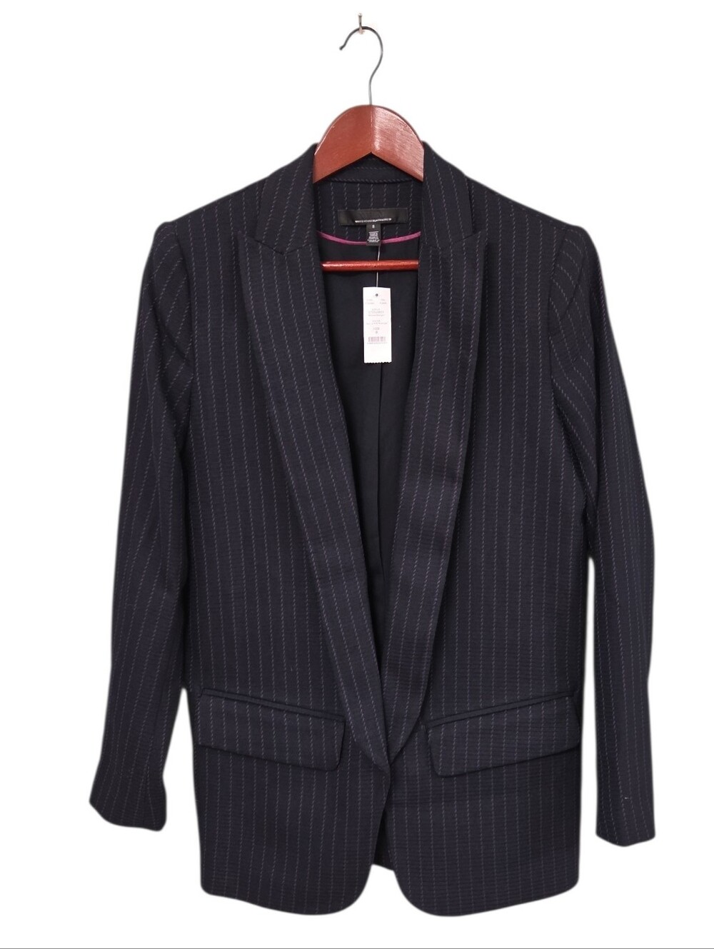 White House Black Market New Navy Pink Pin Stripe Blazer Womens Size 8 Office